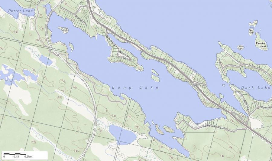 Topographical Map of Long Lake in Municipality of Muskoka Lakes and the District of Muskoka